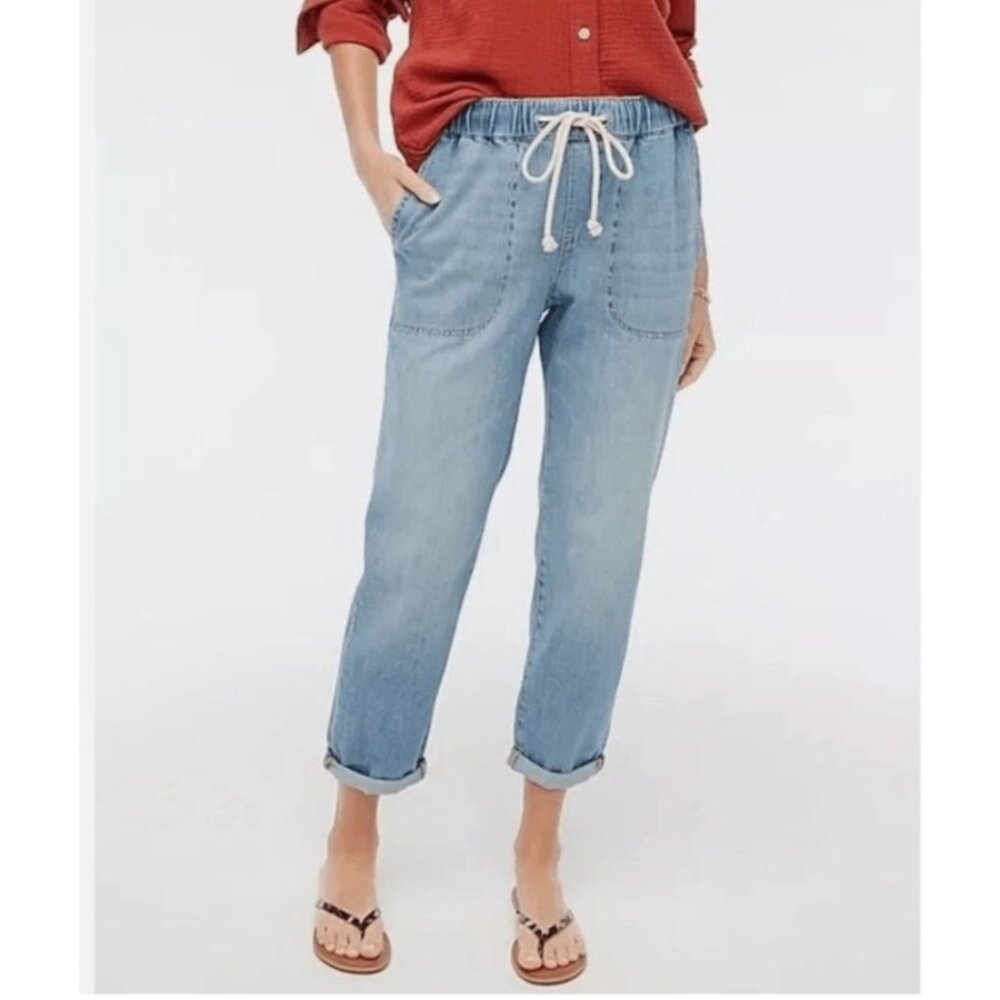 NWT J. Crew Women's Denim Elastic Waist Pull On Pants Light Wash